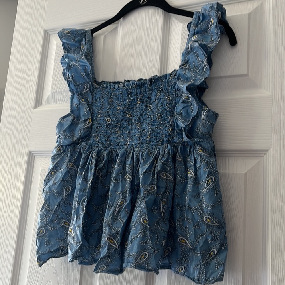 Elan Paisley Ruffle Sleeve Shirred Babydoll Top